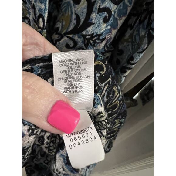 J.Jill Womens XL Tunic Top Boho Blue Mosaic V Neck Long Sleeve Lightweight - Picture 5 of 6